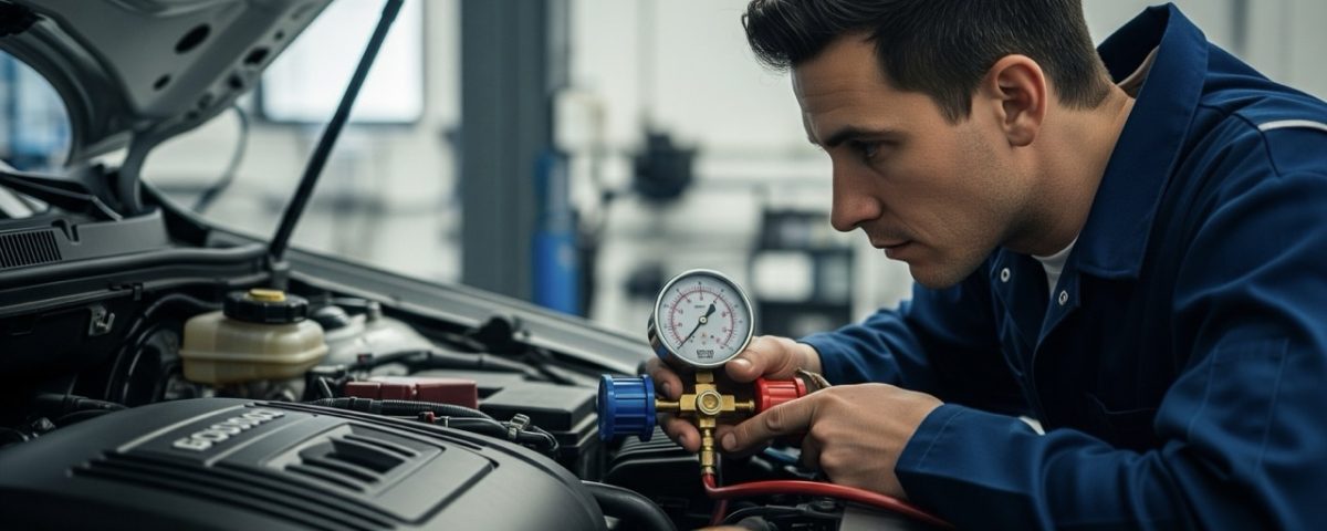 Strokovnjak preverja hladilni sistem, da ugotovi vzrok za pregrevanje motorja.