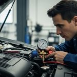 Strokovnjak preverja hladilni sistem, da ugotovi vzrok za pregrevanje motorja.