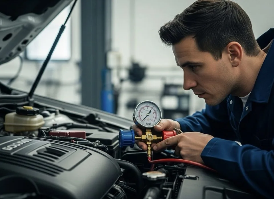Strokovnjak preverja hladilni sistem, da ugotovi vzrok za pregrevanje motorja.