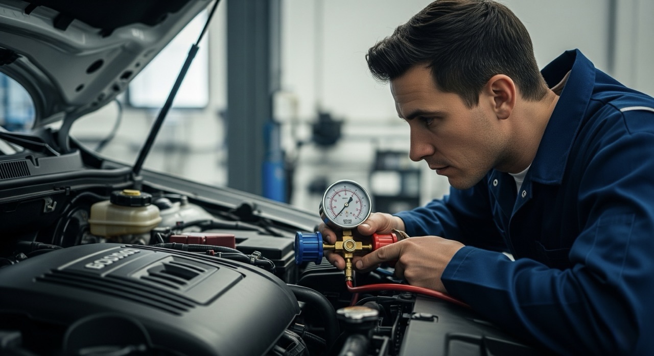 Strokovnjak preverja hladilni sistem, da ugotovi vzrok za pregrevanje motorja.