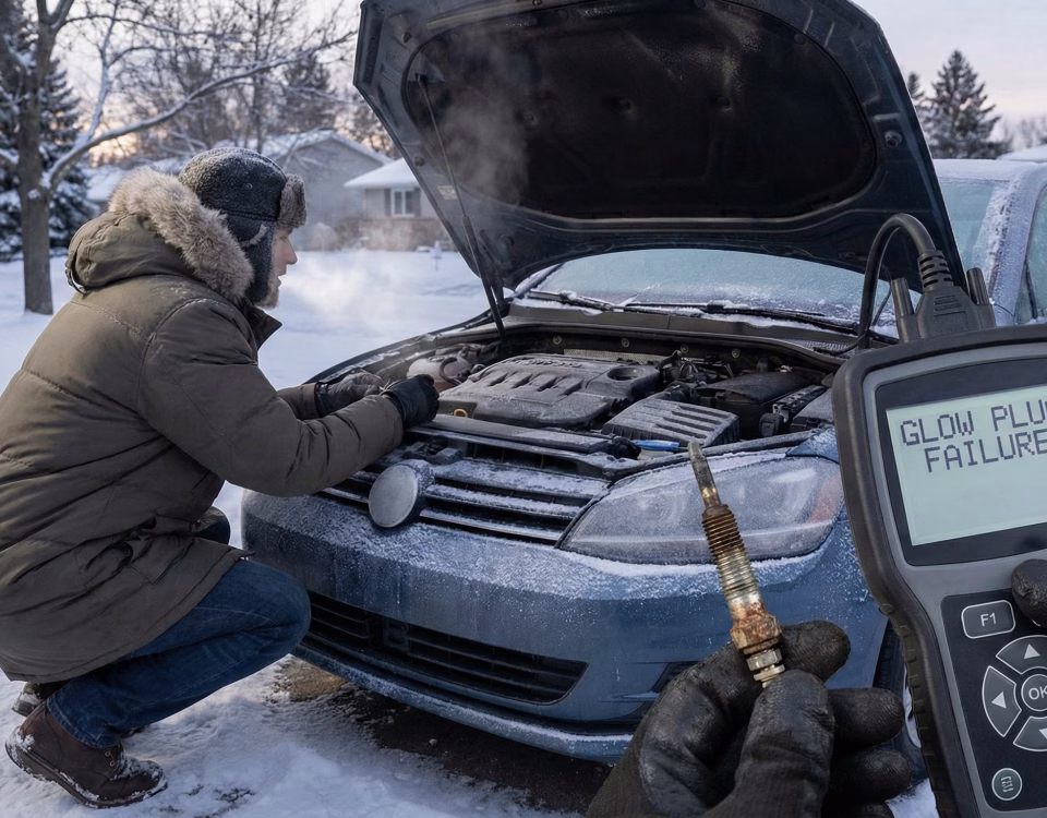 Dizel ne vžge v mrzlem zimskem jutru zaradi okvare ogrevalnih svečk.